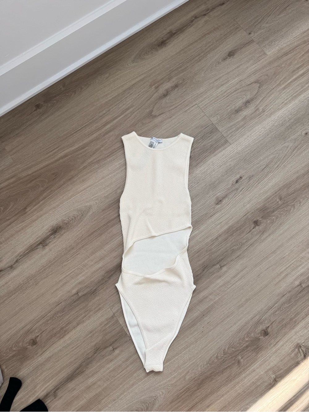 Zara Cream Textured Cutout Sleeveless Bodysuit